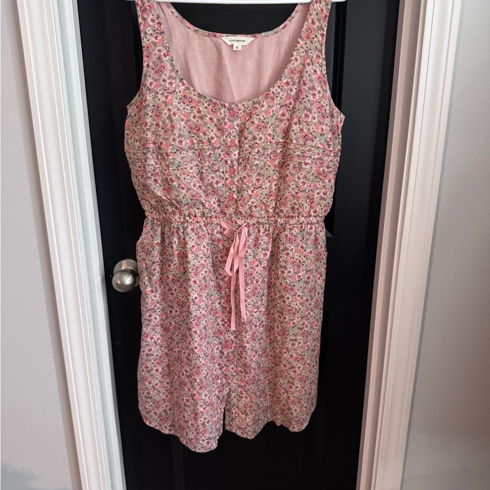 Lucky Brand Pink Floral Drawstring Sundress